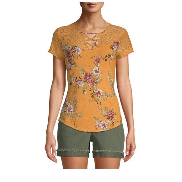Nobo gold jade top large 11/13 lace floral jade gold scoop neck shirt new - Picture 3 of 11